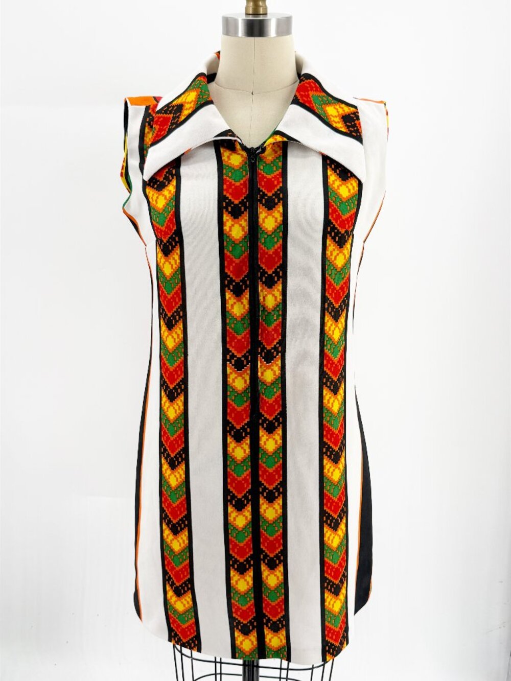 Vintage Jonathan Logan Dress Orange Green Aztec Boho Mini Mod 70s